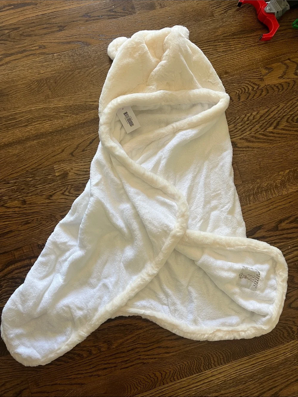 Little Giraffe Plush Hooded Baby Towel in White with Bear Ears